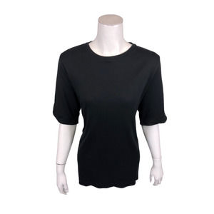 Isaac Mizrahi Women's Essentials Elbow Sleeves Crew Neck Top Black Small Size